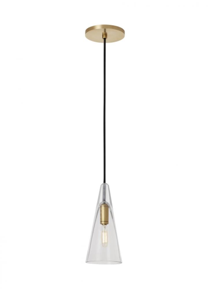 Sean Lavin Lustra 1-light dimmable small accent pendant with natural brass finish and glass shade