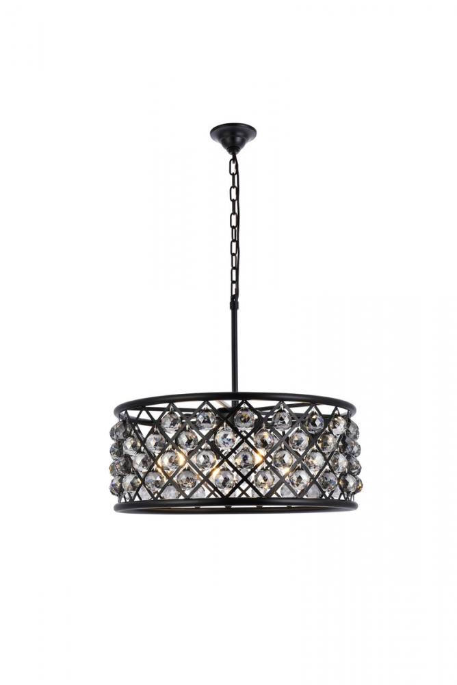 Madison 6 Light Matte Black Chandelier Silver Shade (Grey) Royal Cut Crystal