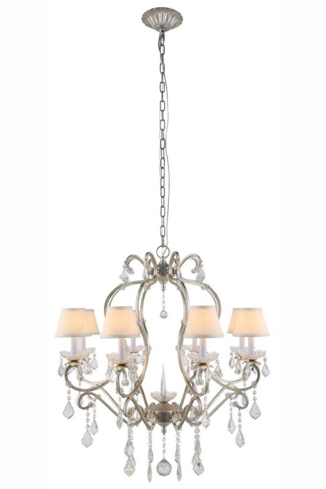 Diana 8 Light Vintage Silver Leaf Chandelier Clear Royal Cut Crystal