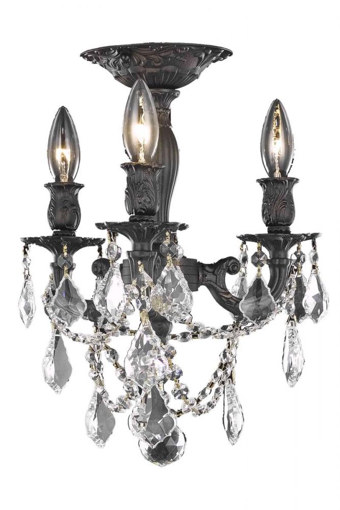 Rosalia 3 Light Dark Bronze Flush Mount Clear Royal Cut Crystal