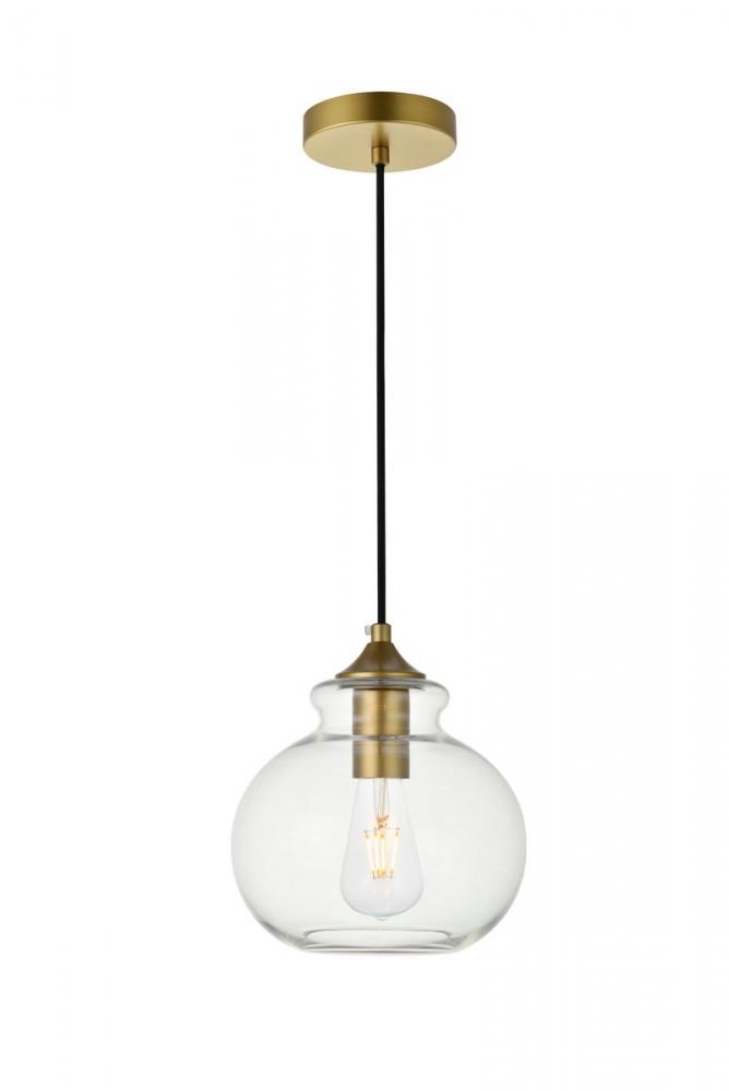 Destry 1 Light Brass Pendant with Clear Glass