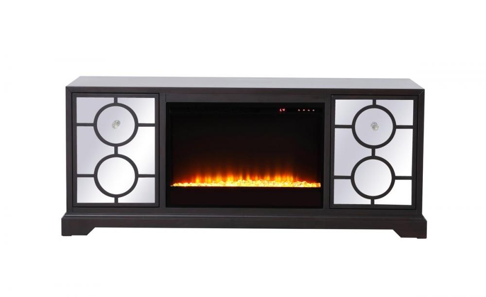 60 in. mirrored TV stand with crystal fireplace insert in dark walnut