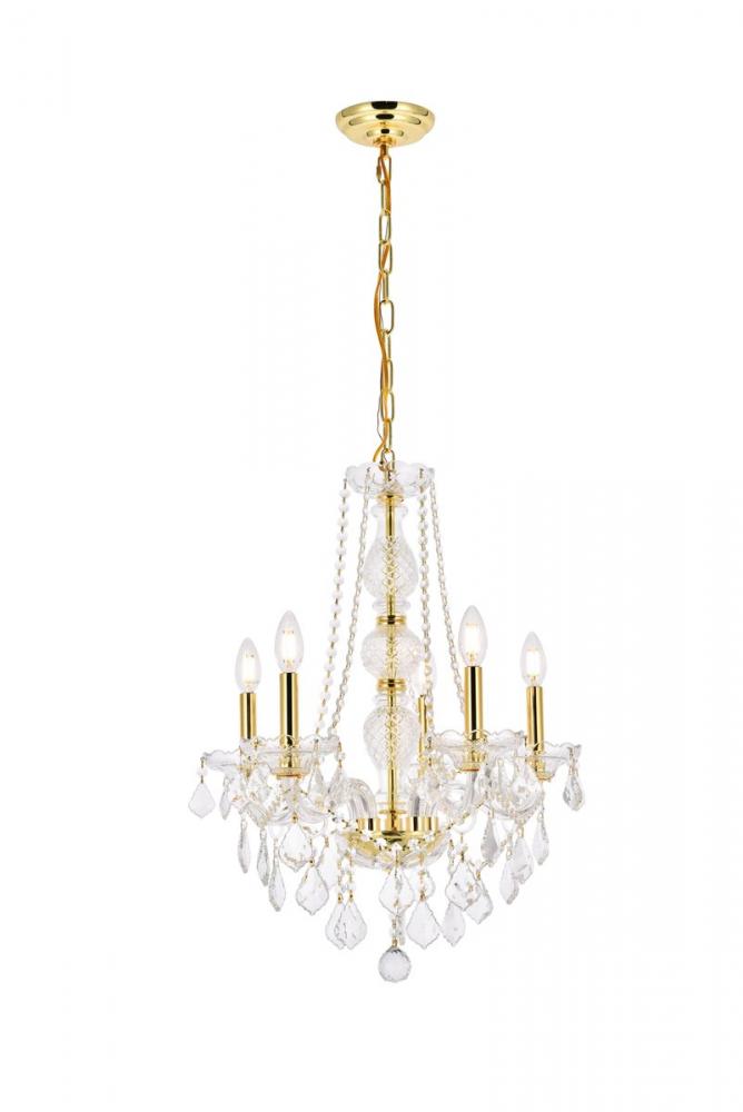 Verona 5 Light Gold Chandelier Clear Royal Cut Crystal