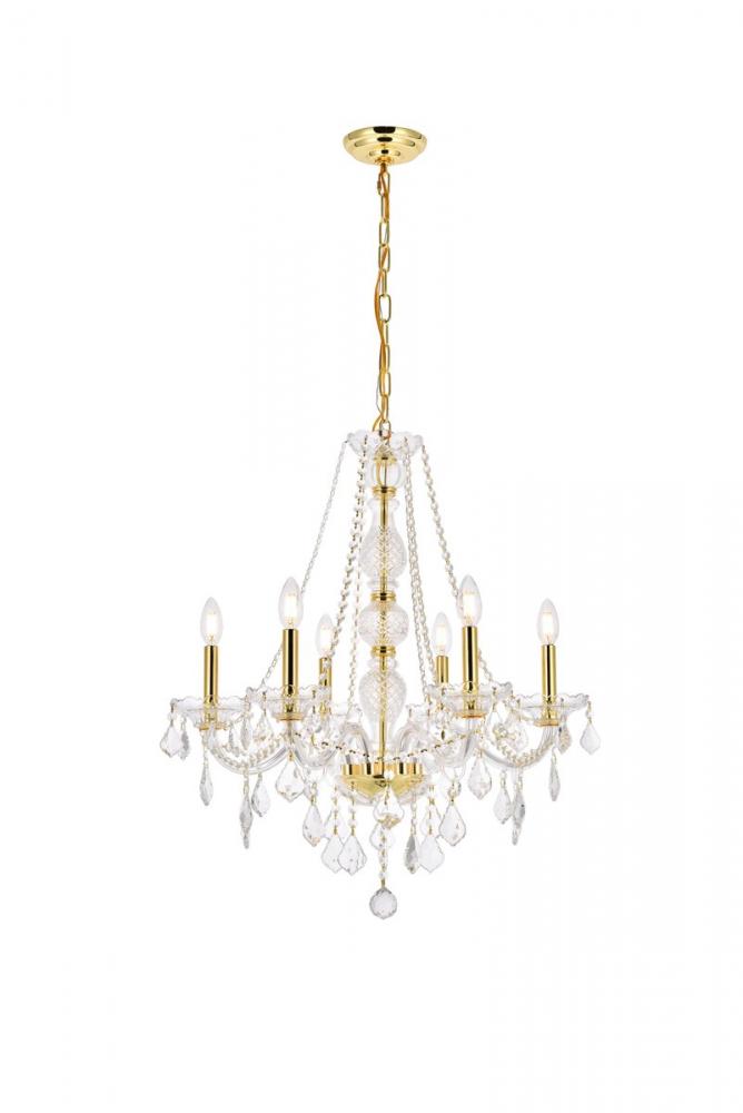 Verona 6 Light Gold Chandelier Clear Royal Cut Crystal