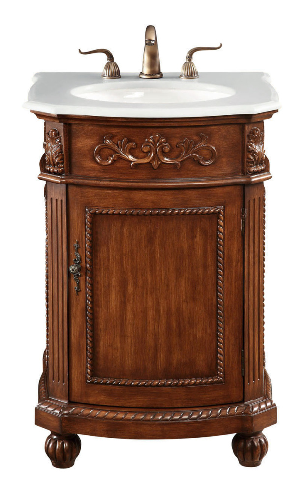 24 inch Single Bathroom vanity in Brown with ivory white engineered marble