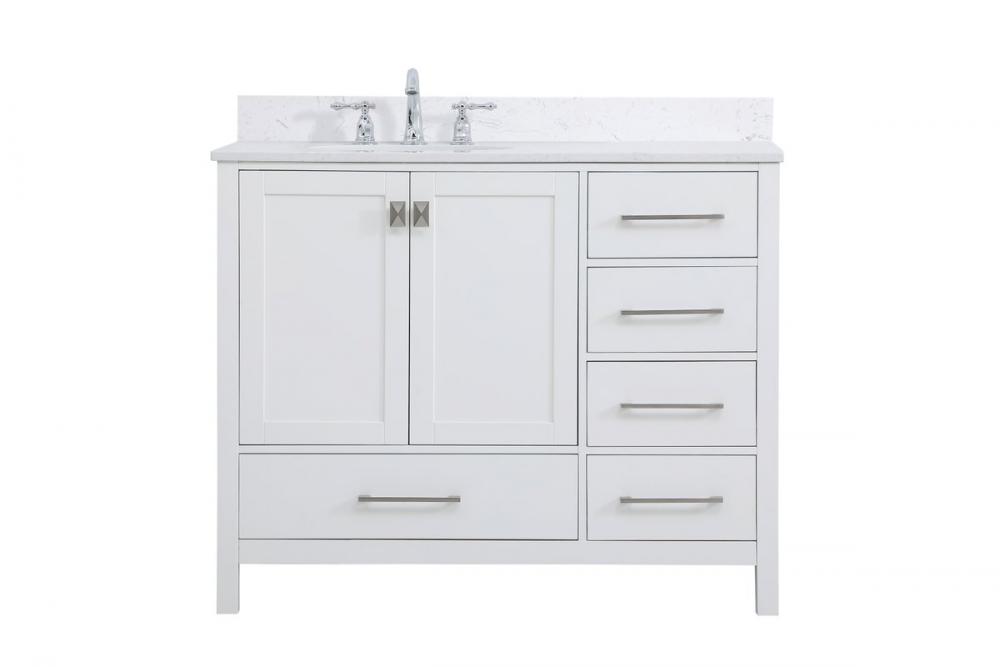 42 inch Single Bathroom Vanity in White with Backsplash