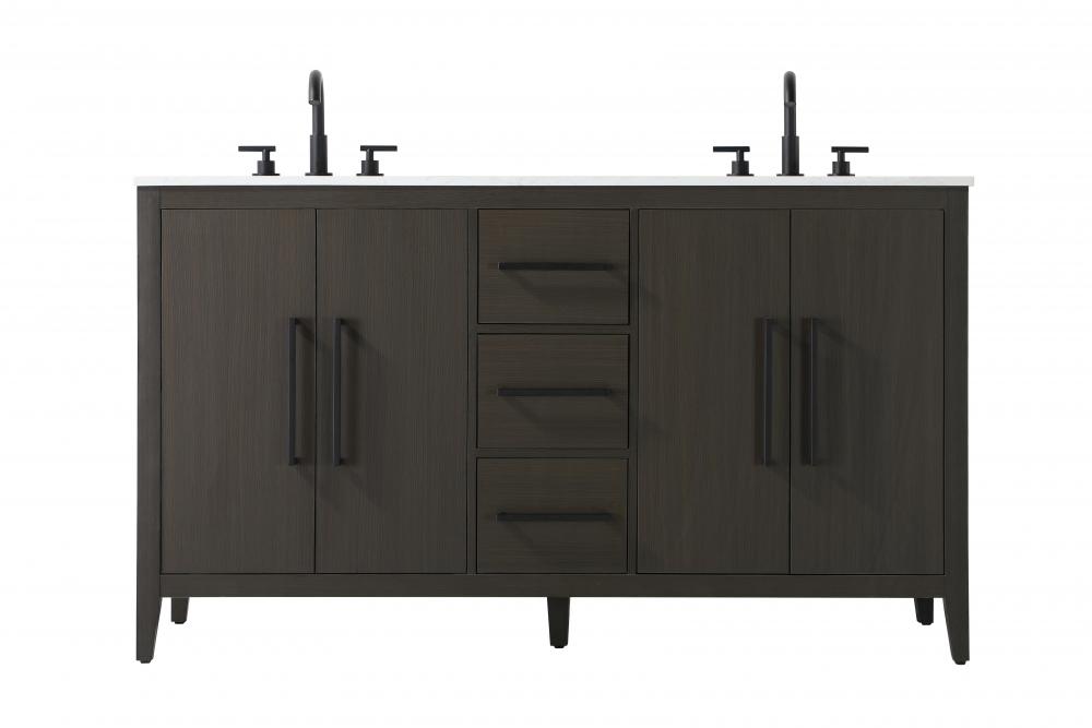 60 Inch Double Bathroom Vanity In Mocha Brown