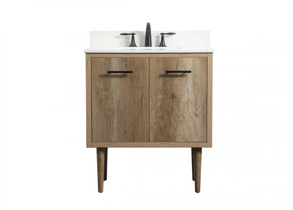 30 Inch Single Bathroom Vanity in Natural Oak with Backsplash