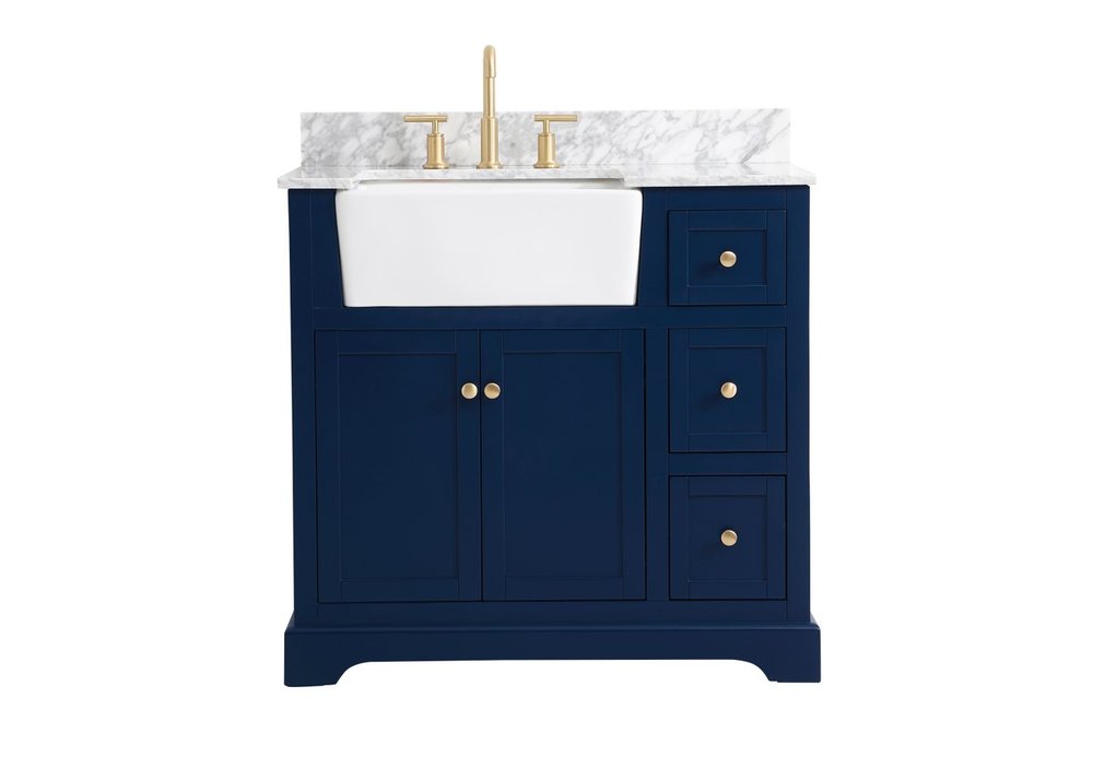 36 inch Single bathroom vanity in blue with backsplash