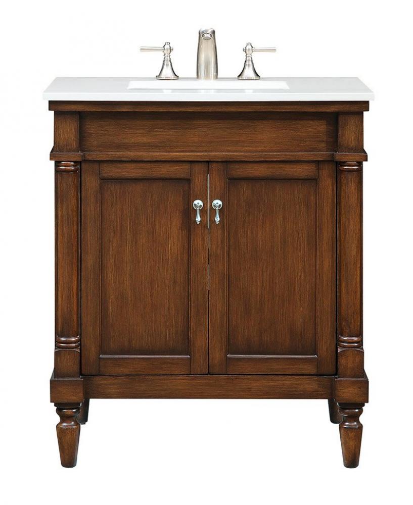 30 inch Single Bathroom vanity in Walnut with ivory white engineered marble