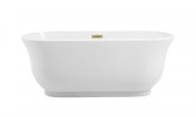 Elegant BT10259GW-BGD - 59 inch Soaking Bathtub in Glossy White with Brushed Gold Trim