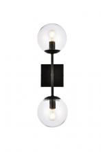 Elegant LD2357BK - Neri 2 Lights Black and Clear Glass Wall Sconce