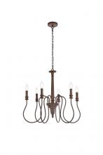 Elegant LD7044D26WOK - Flynx 6 Lights Pendant in Weathered Oak