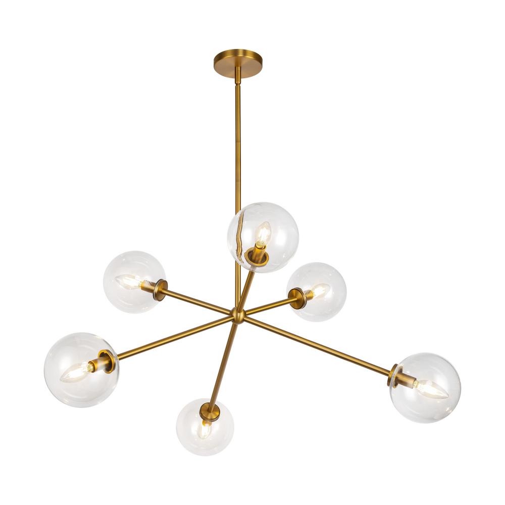 Cassia 40-in Aged Brass/Clear Glass 6 Lights Chandelier