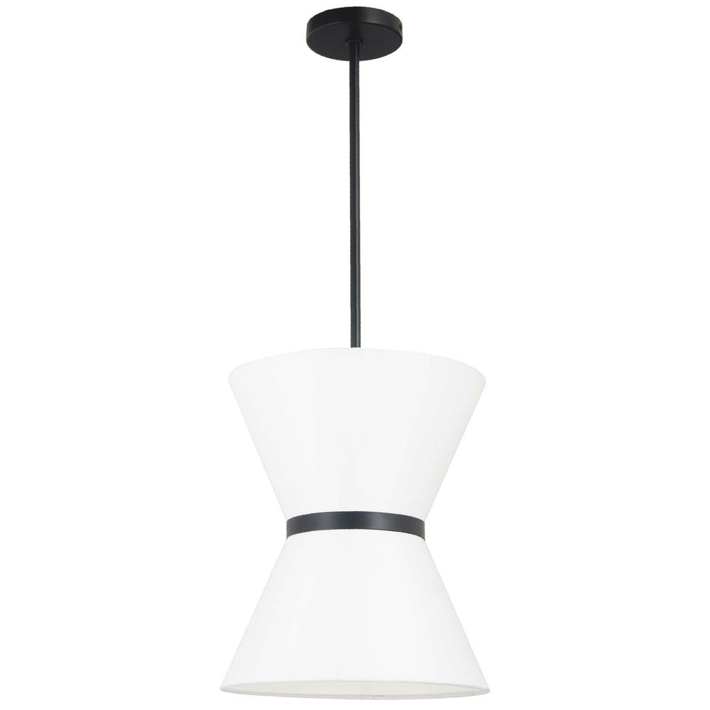 1 Light Incandescent Pendant, Matte Black with White Shade