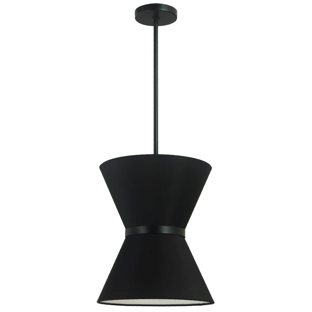 1 Light Incandescent Pendant, Matte Black with Black Shade