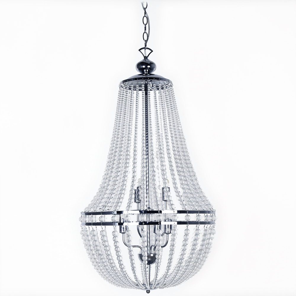 6LT Incandescent Chandelier PC w/Clr Glass Beads