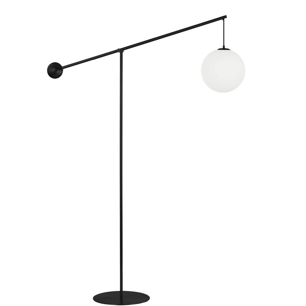 1 Light Incandescent Floor Lamp Matte Black with Opal Glass