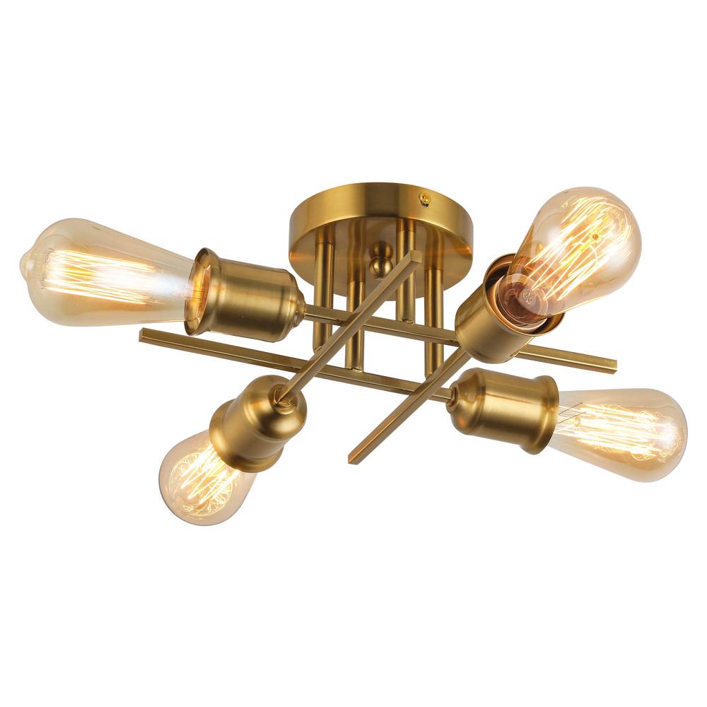 4 Light Incandescent Semi-Flush Mount Aged Brass