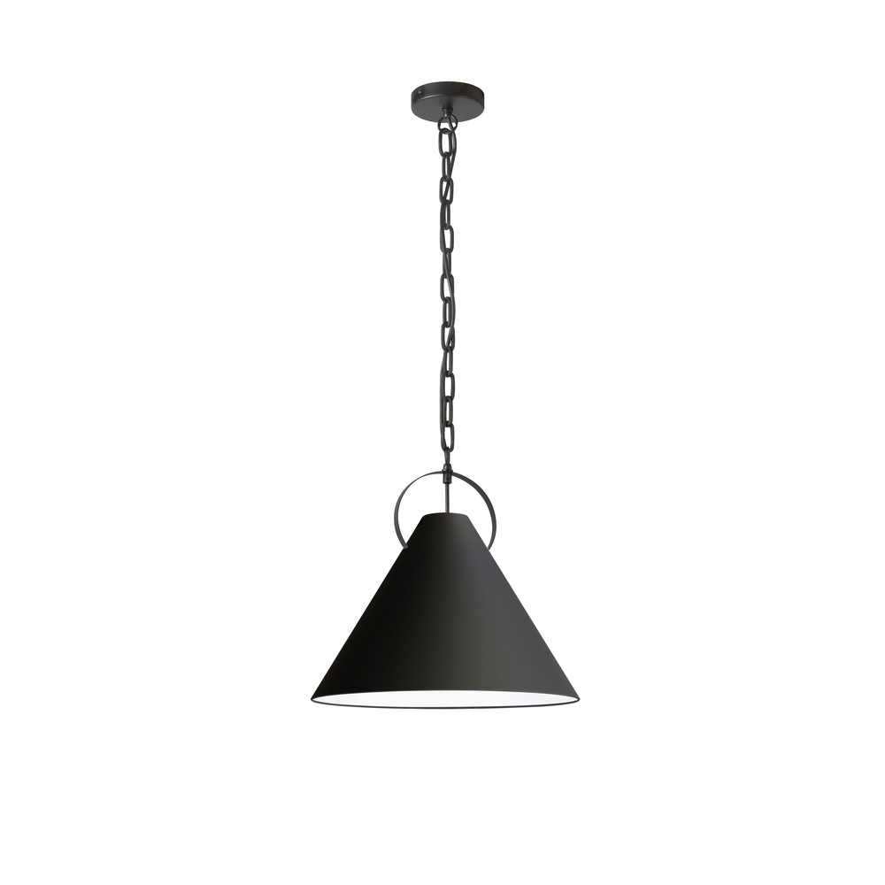 1 Light Incandescent Pendant, Matte Black with Black Shade