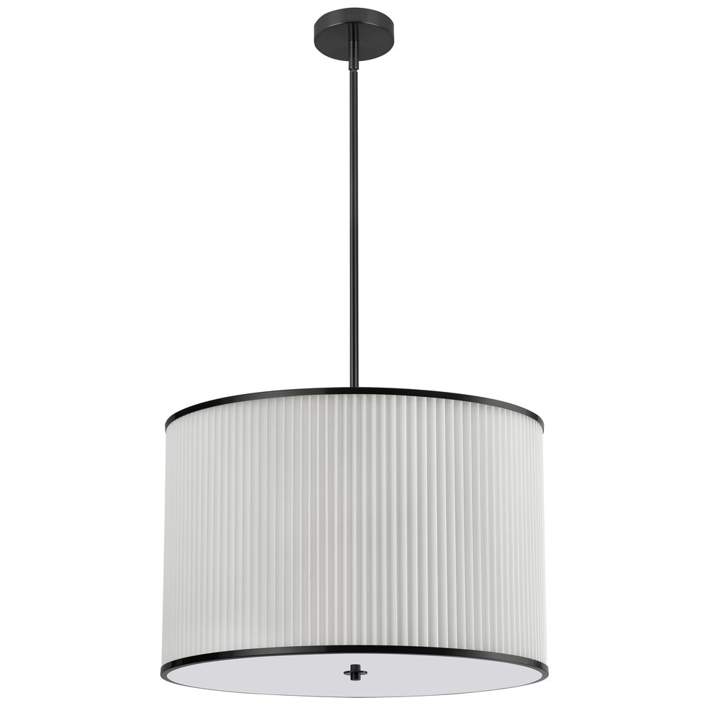 4 Light Incandescent Pendant Matte Black with White Pleated Shade