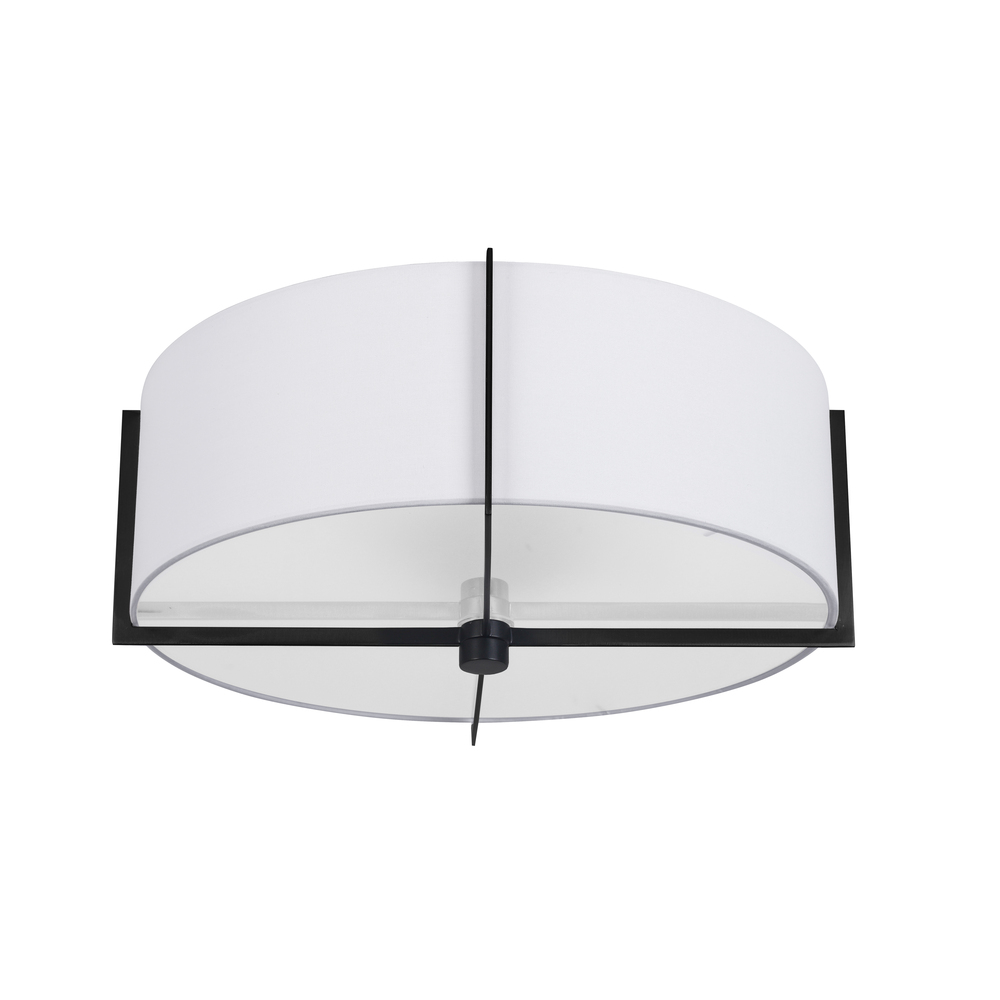 3 Light Incandescent Semi-Flush Mount, Matte Black with White Shade