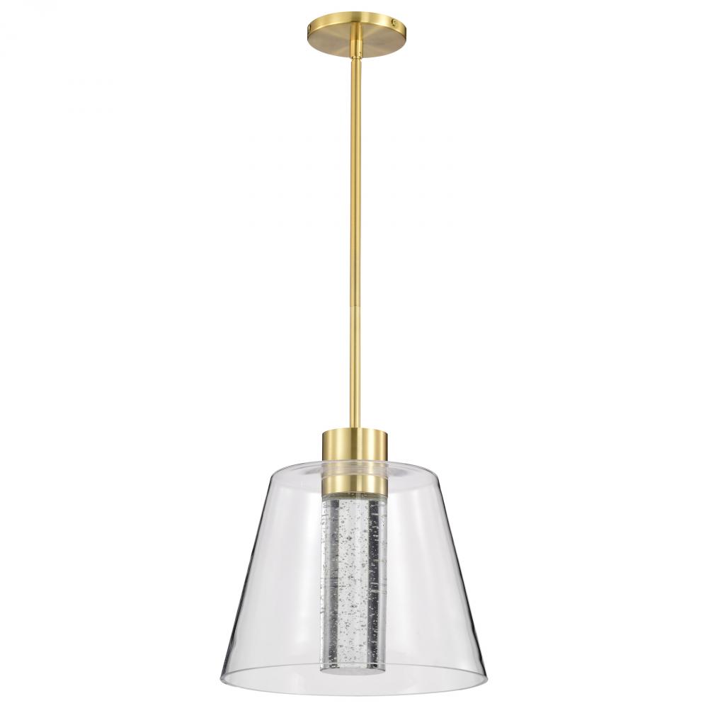 Aura; 12 Inch LED Pendant; Brushed Brass; K9 Bubble Crystal; 3000K CCT