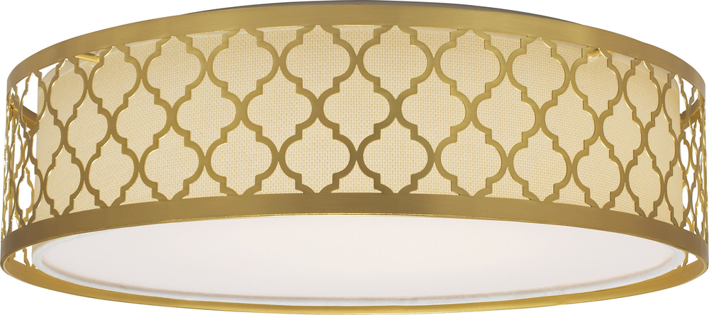 15" Filigree LED Decor Flush Mount Fixture - Natural Brass Finish - White Fabric Shade