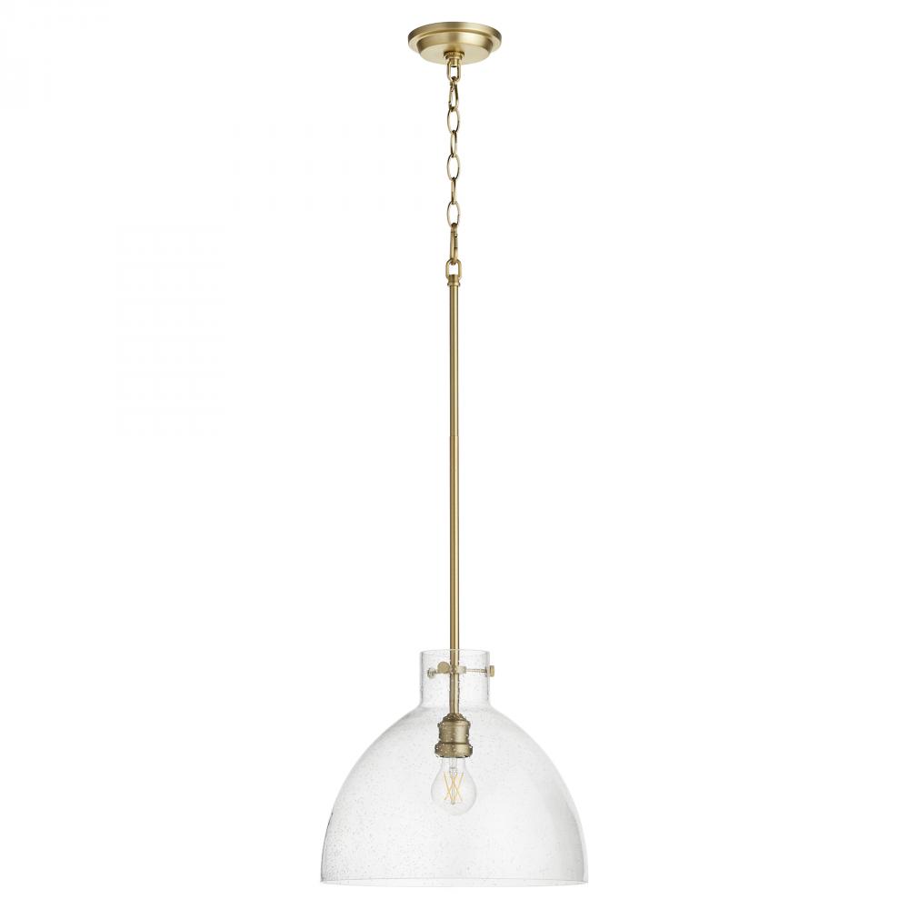 14 inches Clear Seeded Dome Pendant, Aged Brass